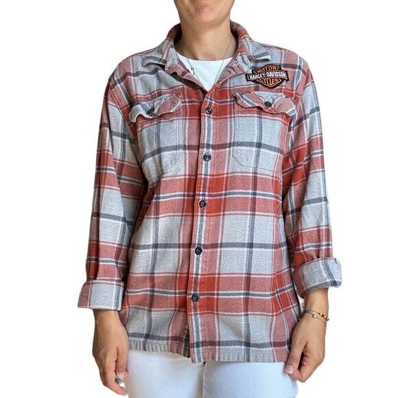 Patagonia Organic Cotton Orange Gray Button Up Flannel Plaid Shirt Size Medium - Picture 5 of 9